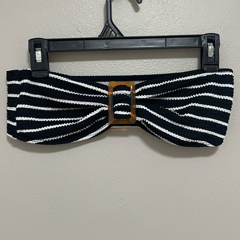 Striped Black and White Bandeau Bikini Top